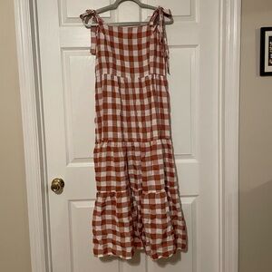Ruffle Checkered Maxi Sundress w Adjustable Bow Tie Straps